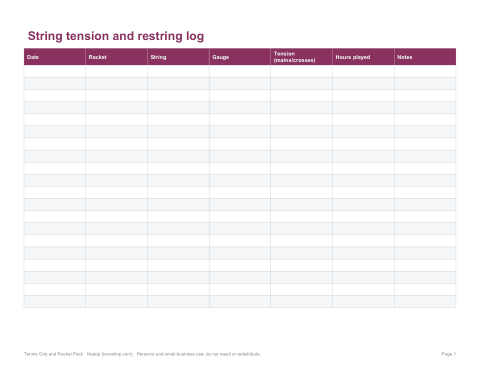 Preview of the first page of Restring log (PDF/DOCX/XLSX)