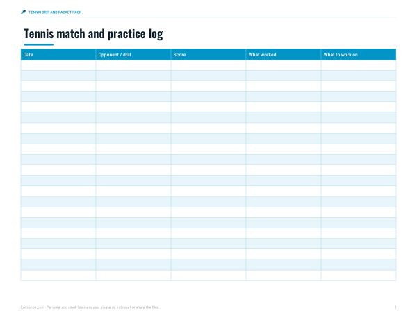 Preview of Printable Tennis Match Log