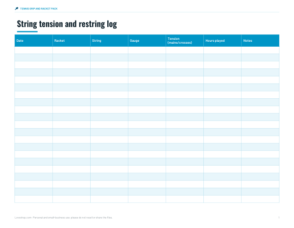 Preview of Printable Tennis Restring Log